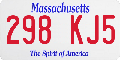 MA license plate 298KJ5