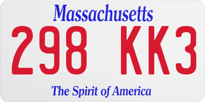MA license plate 298KK3