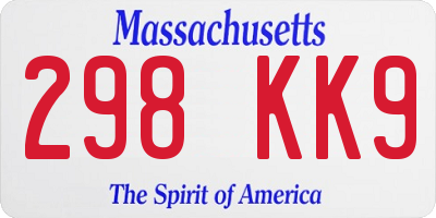 MA license plate 298KK9