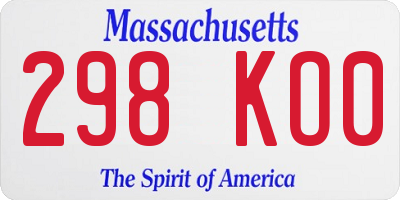 MA license plate 298KO0