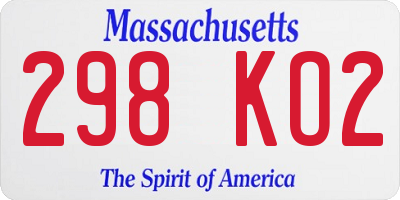 MA license plate 298KO2
