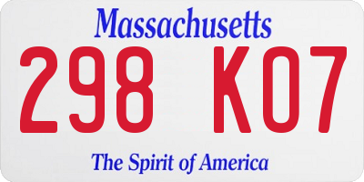 MA license plate 298KO7