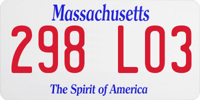 MA license plate 298LO3