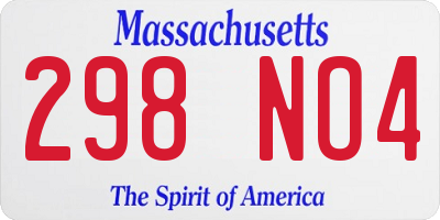 MA license plate 298NO4