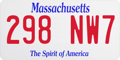MA license plate 298NW7