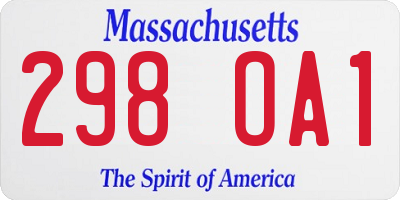 MA license plate 298OA1