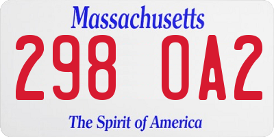 MA license plate 298OA2