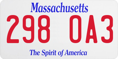 MA license plate 298OA3