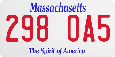 MA license plate 298OA5