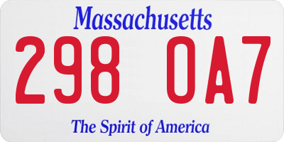 MA license plate 298OA7