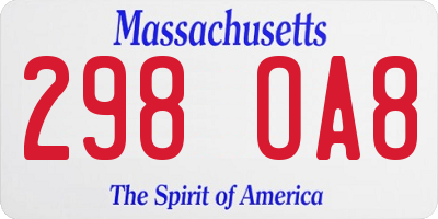 MA license plate 298OA8