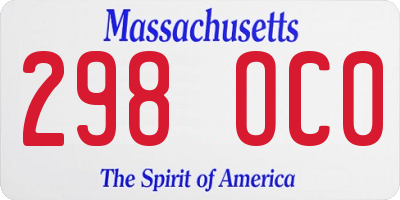 MA license plate 298OC0