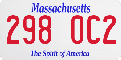 MA license plate 298OC2