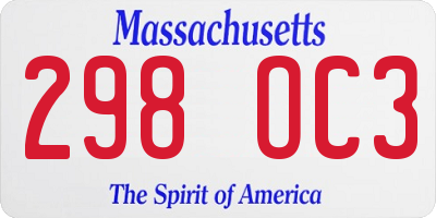MA license plate 298OC3