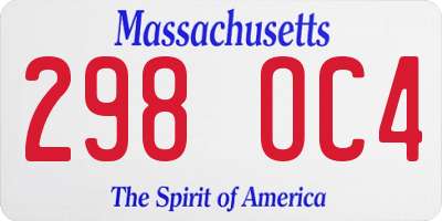 MA license plate 298OC4