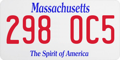 MA license plate 298OC5