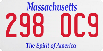 MA license plate 298OC9