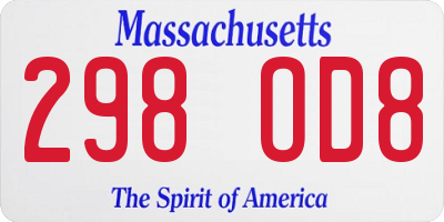 MA license plate 298OD8