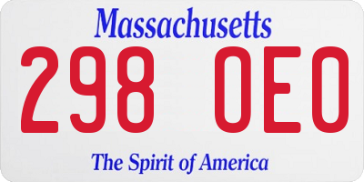 MA license plate 298OE0