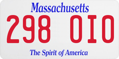 MA license plate 298OI0