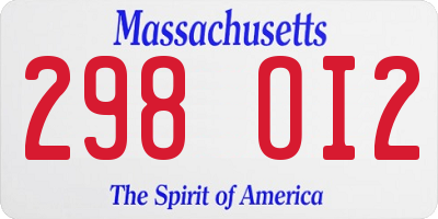 MA license plate 298OI2