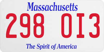 MA license plate 298OI3