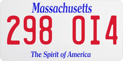 MA license plate 298OI4