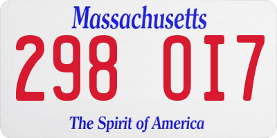 MA license plate 298OI7