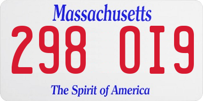 MA license plate 298OI9