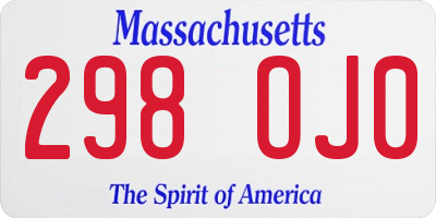 MA license plate 298OJ0