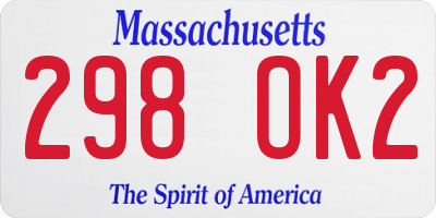 MA license plate 298OK2
