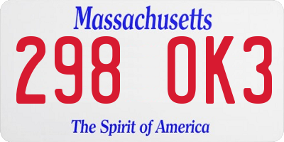 MA license plate 298OK3