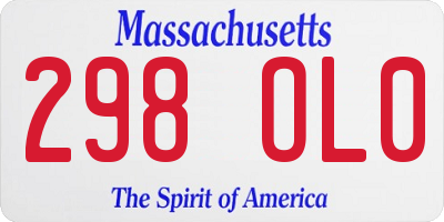 MA license plate 298OL0