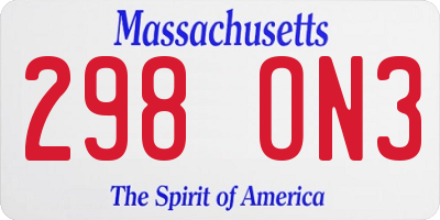 MA license plate 298ON3