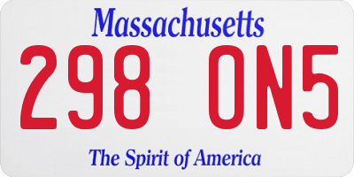 MA license plate 298ON5