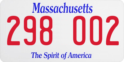 MA license plate 298OO2
