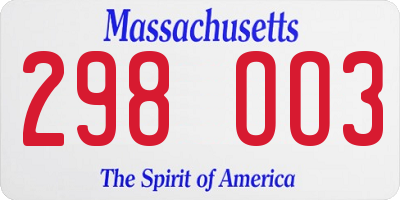 MA license plate 298OO3