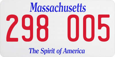 MA license plate 298OO5