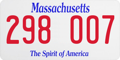 MA license plate 298OO7