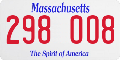 MA license plate 298OO8