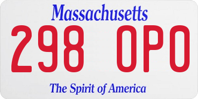MA license plate 298OP0