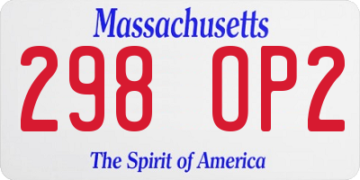 MA license plate 298OP2