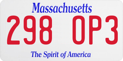 MA license plate 298OP3