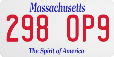 MA license plate 298OP9