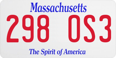 MA license plate 298OS3