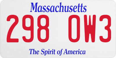 MA license plate 298OW3