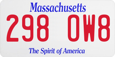 MA license plate 298OW8