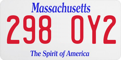 MA license plate 298OY2