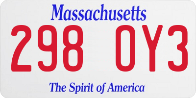 MA license plate 298OY3