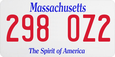 MA license plate 298OZ2